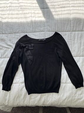 The Limited black long sleeve silk blouse with bow detail, size S
